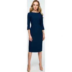 Gładka sukienka z guzikami s119. Niebieskie sukienki damskie Style, s, w paski, eleganckie, z klasycznym kołnierzykiem, bez rękawów, ołówkowe. Za 149,00 zł.