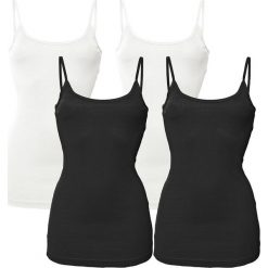 Topy na cienkich ramiączkach (4 pary) bonprix czarny. Czarne topy damskie bonprix, z bawełny. Za 59,96 zł.