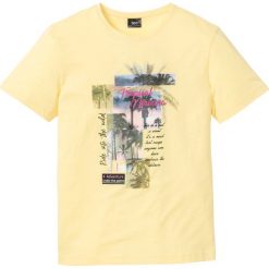 T-shirt z nadrukiem bonprix jasnożółty z nadrukiem. Żółte koszulki męskie bonprix, s, z nadrukiem, bez kołnierzyka. Za 24,99 zł.