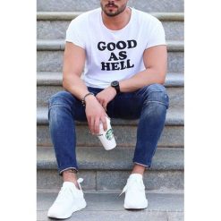 Męski T-Shirt WILIAM. Białe t-shirty męskie IVET, m, bez wzorów, z bawełny, eleganckie, bez kołnierzyka. W wyprzedaży za 39,00 zł.