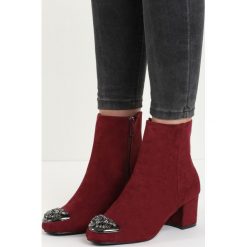 Bordowe Botki Steel Blue. Czerwone botki damskie lity Born2be, z okrągłym noskiem, na niskim obcasie, na zamek. Za 89,99 zł.