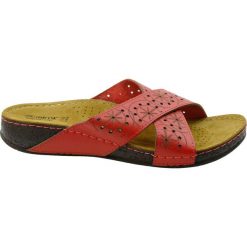 Skórzany klapek damski MUYA, Kolor czerwony. Czerwone klapki damskie Muya, bez wzorów, bez obcasa. Za 65,99 zł.