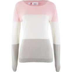 Sweter bonprix pastelowy jasnoróżowy w paski. Różowe swetry damskie bonprix, w paski, bez rękawów, bez kaptura. Za 74,99 zł.