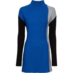 Sweter dzianinowy bonprix czarno-lazurowo-jasnoszary melanż. Czarne swetry damskie bonprix, bez wzorów, z dzianiny, z długim rękawem, długie, bez kaptura. Za 32,99 zł.