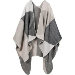 Poncho w kratę bonprix szaro-beżowy. Brązowe żakiety damskie bonprix, bez wzorów. Za 109,99 zł.