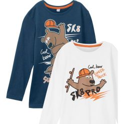 Shirt chłopięcy z długim rękawem (2 szt.), bawełna organiczna bonprix ciemnoniebiesko-kremowy. Niebieskie koszule chłopięce bonprix, z nadrukiem, z bawełny, bez kołnierzyka, z długim rękawem, długie. Za 49,98 zł.