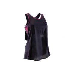 Top fitness kardio 500 FTB damski. Różowe topy damskie marki DOMYOS, bez wzorów, z elastanu, z dekoltem na plecach. Za 49,99 zł.
