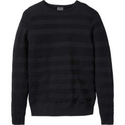 Sweter we wrabiany wzór w paski bonprix czarny. Czarne swetry męskie bonprix, s, w paski, z okrągłym kołnierzem, bez kaptura. Za 64,99 zł.