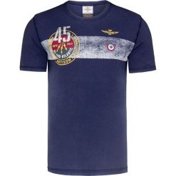 T-shirt AERONAUTICA MILITARE. Niebieskie t-shirty męskie Aeronautica Militare, z nadrukiem, z bawełny, militarne, z okrągłym kołnierzem. W wyprzedaży za 205,00 zł.