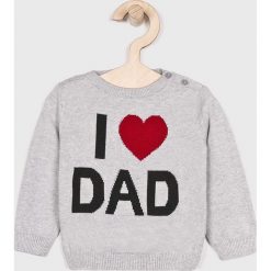 Blukids - Sweter dziecięcy 56-74 cm. Szare swetry chłopięce Blukids, z nadrukiem, z bawełny, z okrągłym kołnierzem. W wyprzedaży za 49,90 zł.