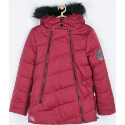 KURTKA. Czerwone kurtki chłopięce Winter Time, bez wzorów, z bawełny, długie, bez kaptura. Za 152,90 zł.
