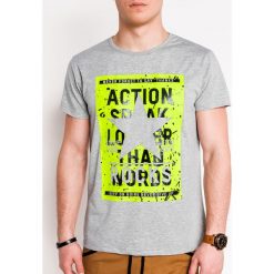 T-shirt męski z nadrukiem S1095 - szary. Szare t-shirty męskie Ombre Clothing, s, z nadrukiem, z bawełny, bez kołnierzyka. Za 13,99 zł.