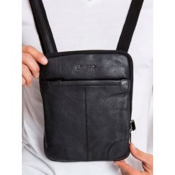 Skórzana męska torba miejska na ramię listonoszka 014-NDM BLACK. Czarne torby męskie skórzane PIERRE ANDREUS, w paski, ze skóry, eleganckie, na ramię, małe. Za 271,90 zł.