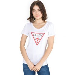 Guess Koszulka Biały. Białe koszulki damskie Guess, l, z nadrukiem, z bawełny. Za 133,95 zł.