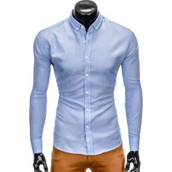 KOSZULA MĘSKA Z DŁUGIM RĘKAWEM K401 - BŁĘKITNA. Niebieskie koszule męskie na spinki Ombre Clothing, m, z długim rękawem. Za 49,00 zł.