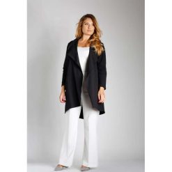 Czarna Asymetryczna Narzutka Przewiązana Paskiem PLUS SIZE. Czarne kurtki damskie Nommo, xl, z bawełny. Za 179,90 zł.