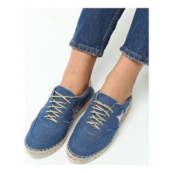 Granatowe Espadryle Lukrec. Niebieskie espadryle damskie Born2be, z denimu, na płaskiej podeszwie. Za 69,99 zł.