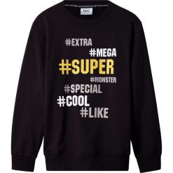 Bluza dresowa bonprix czarny z nadrukiem. Czarne bluzy chłopięce bonprix, z nadrukiem, z dresówki, bez rękawów, bez kaptura. Za 37,99 zł.