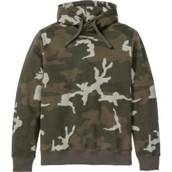 Bluza z kapturem Slim Fit bonprix ciemnooliwkowy z nadrukiem. Zielone bluzy męskie bonprix, xl, z nadrukiem, z kapturem, bez rękawów, z kapturem. Za 99,99 zł.