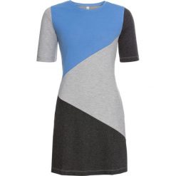 Sukienka dresowa bonprix antracytowy melanż - jasnoszary melanż - niebieski z nadrukiem. Szare sukienki damskie bonprix, z nadrukiem, z dresówki, sportowe, bez kołnierzyka, bez rękawów, sportowe. Za 54,99 zł.