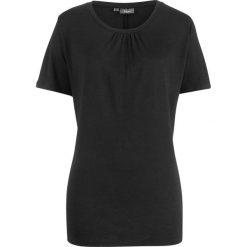 Shirt ze strukturalnego materiału, krótki rękaw bonprix czarny. Czarne koszulki damskie marki bonprix, bez wzorów, bez kołnierzyka. Za 44,99 zł.