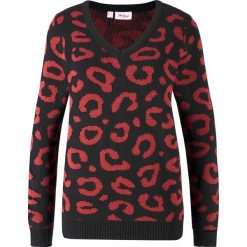 Sweter w cętki leoparda bonprix czarny wzorzysty. Czarne swetry damskie bonprix, bez wzorów, bez rękawów, bez kaptura. Za 74,99 zł.