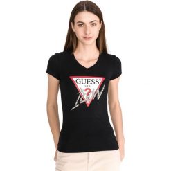 Guess Icon Koszulka Czarny. Czarne koszulki damskie Guess, m, z nadrukiem, z elastanu, bez kołnierzyka. Za 175,95 zł.