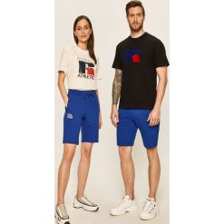 Russell Athletic - Szorty. Niebieskie spodenki sportowe damskie Russell Athletic, s, z aplikacjami, z bawełny, sportowe. W wyprzedaży za 159,90 zł.