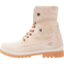 Tamaris Botki sznurowane cream. Brązowe buty zimowe damskie Tamaris, z materiału, na sznurówki. W wyprzedaży za 237,30 zł.