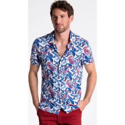 Koszula męska z krótkim rękawem K486 - biała. Białe koszule męskie Ombre Clothing, na lato, m, bez wzorów, z materiału, klasyczne, z klasycznym kołnierzykiem, z krótkim rękawem. Za 29,00 zł.