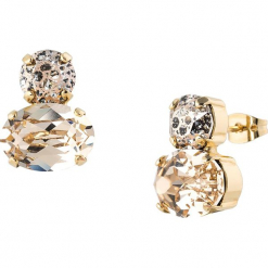 Pozłacane kolczyki-wkrętki z kryształkami Swarovski. Brązowe kolczyki damskie marki Destellos, z kryształem, metalowe. W wyprzedaży za 77,95 zł.