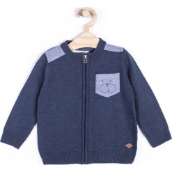 Sweter. Niebieskie swetry chłopięce marki MY DOG, z bawełny, z kontrastowym kołnierzykiem. Za 39,90 zł.