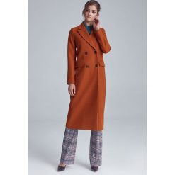 Płaszcz damski dwurzędowy pl06 - miodowy. Pomarańczowe płaszcze damskie NIFE, na zimę, z wełny, eleganckie, długie. Za 309,00 zł.