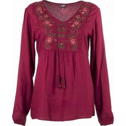 Tunika w kolorze ciemnoczerwonym. Czerwone tuniki damskie Coline, s, z aplikacjami, z wiskozy, bez kołnierzyka, bez rękawów. W wyprzedaży za 69,95 zł.