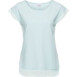 Shirt "boxy" z koronką bonprix lodowy miętowy. Niebieskie koszulki damskie bonprix, w koronkowe wzory, z koronki, bez kołnierzyka, z krótkim rękawem. Za 34,99 zł.