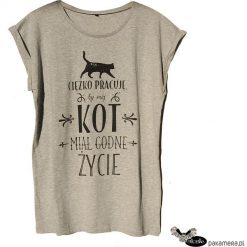 Ciężko pracuję by mój kot , t-shirt S, M, L. Czarne t-shirty damskie Pakamera, l, z napisami. Za 63,00 zł.