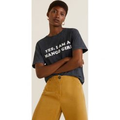 Mango - T-shirt Plain. Szare bluzki damskie Mango, s, z nadrukiem, z bawełny, z okrągłym kołnierzem. Za 79,90 zł.