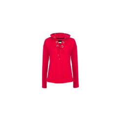 CZERWONA BLUZA Z KAPTUREM I SREBRNYMI KÓŁKAMI. Czerwone bluzy damskie marki Bien fashion, z bawełny, z kapturem. Za 129,00 zł.