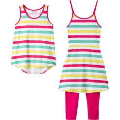 Sukienka, top, legginsy (3 części) bonprix biało-ciemnoróżowy. Białe legginsy dziewczęce bonprix, w paski, bez rękawów. Za 59,99 zł.