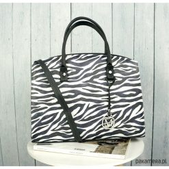 Klasyczna torebka kuferek do pracy zebra MANZANA. Szare kuferki damskie Pakamera, z motywem zwierzęcym, do ręki. Za 159,00 zł.