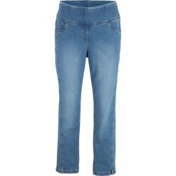 Dżinsy ze stretchem 7/8, wysoka talia bonprix niebieski "stone”. Zielone jeansy damskie marki bonprix, w kropki, z kopertowym dekoltem, kopertowe. Za 89,99 zł.