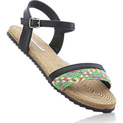 Sandały bonprix czarny. Czarne sandały damskie bonprix, z haftami, bez obcasa, ze sprzączką. Za 37,99 zł.