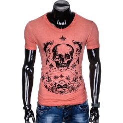 T-shirt męski z nadrukiem S888 - koralowy. Pomarańczowe t-shirty męskie Ombre Clothing, s, z nadrukiem, bez kołnierzyka. Za 21,99 zł.