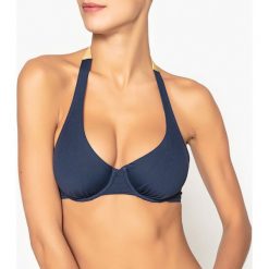 Stroje kąpielowe damskie: Góra kostiumu kąpielowego typu halter bikini, dwukolorowa