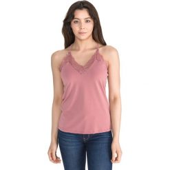 Vero Moda Milla Podkoszulek Różowy. Różowe podkoszulki damskie l, w koronkowe wzory, z materiału. Za 111,95 zł.