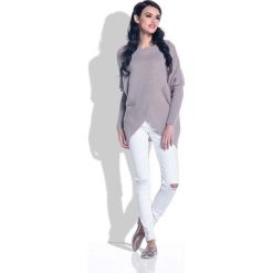 Mocca Sweter o Luźnym Fasonie z Kopertowym Dołem. Szare piżamy damskie Molly.pl, s, bez wzorów, z wełny, eleganckie, bez rękawów, bez kaptura. Za 99,90 zł.