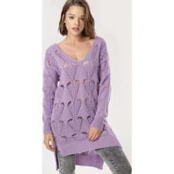 Jasnofioletowy Sweter Yrellienne. Fioletowe swetry damskie Born2be, uniwersalny, bez wzorów, bez rękawów, bez kaptura. Za 149,99 zł.