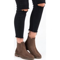 ZAMSZOWE SZTYBLETY KHAKI. Brązowe botki damskie marki Super Mode, z zamszu. Za 78,54 zł.