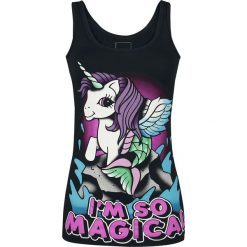 Jednorożec I´m So Magical Top damski czarny. Czarne topy damskie marki Jednorożec, l, z nadrukiem, z okrągłym kołnierzem. Za 54,90 zł.