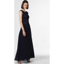 Swing - Damska sukienka wieczorowa, niebieski. Niebieskie sukienki damskie Swing, w koronkowe wzory, z szyfonu, eleganckie, bez kołnierzyka, z długim rękawem, długie. Za 699,95 zł.